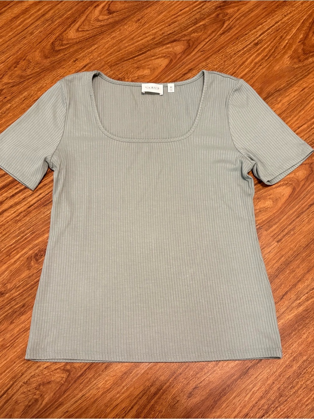 Cyrus Ribbed Square Neck Short Sleeve Tee - Sage Green